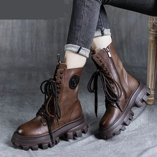 Bottines Mi-Tube Femme Style Britannique